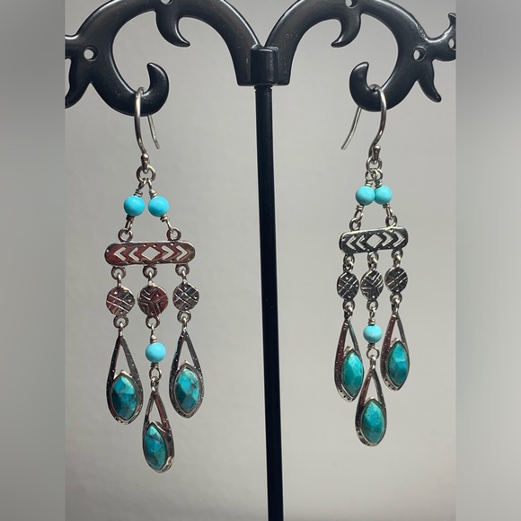 Silpada Vintage Sterling, Turquoise & Magnesite CHIC Chandelier Earrings - Picture 8 of 15